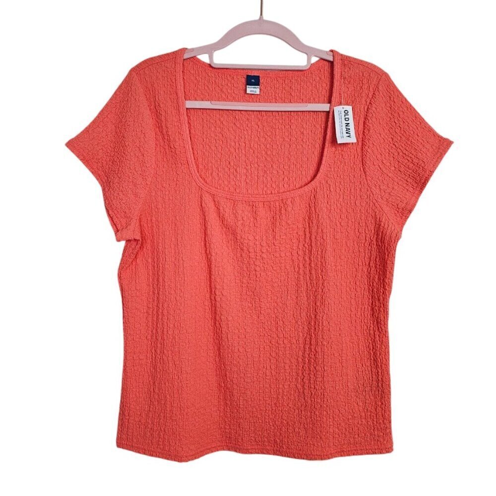 NWT Women's OLD NAVY Textured Top size XL MELON PINK ORANGE Square Neck Summer - Picture 1 of 6